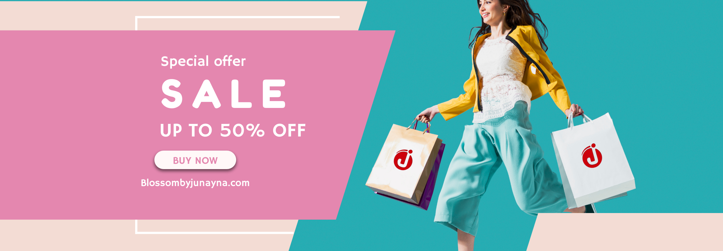 Blue Pink Modern Special Offer Sale Banner (2300 x 800 px)
