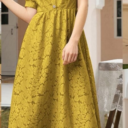 Chikan Fabric Long Dress (Olive)