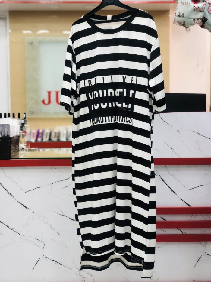 Long Loose Fitting Stripe T-shirt (Black ) - Image 2