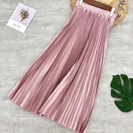 Metallic Mid Length Pleated Skirt Series 2 ( Rose Pink)