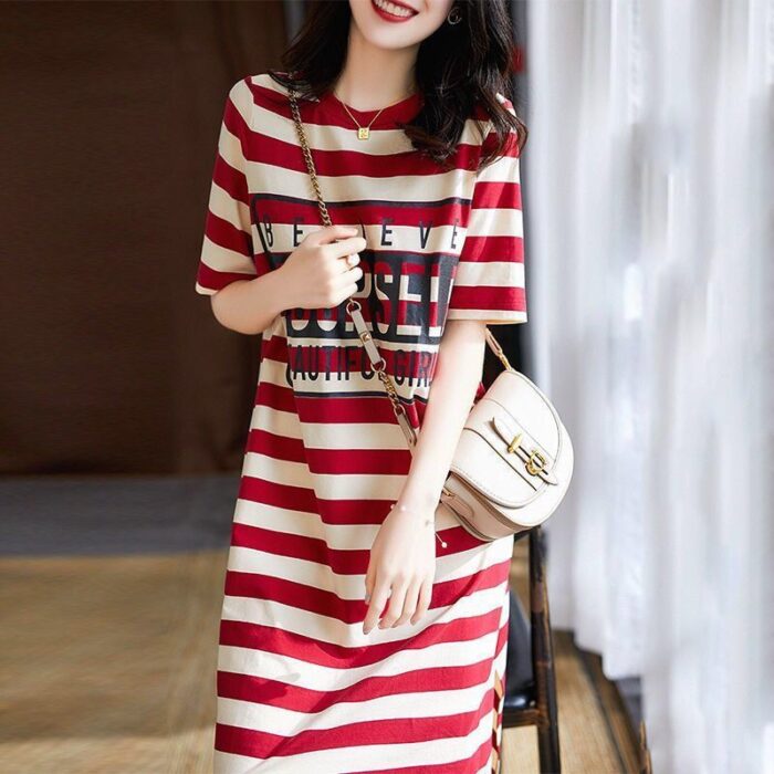 Long Loose Fitting Stripe T-Shirt