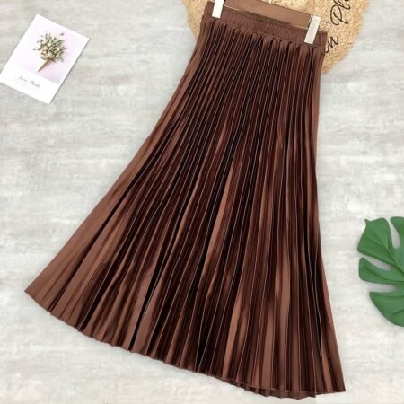 Metallic Mid Length Pleated Skirt Series 2 ( Deep Brown)