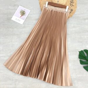 Metallic Mid Length Pleated Skirt Series 2 (Golden)