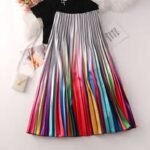 Mid Length Metallic Rainbow Pleated Skirt series 1