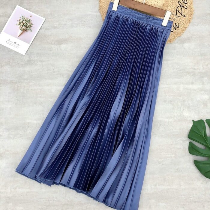 Metallic Mid Length Pleated Skirt Series 2 ( Deep Blue)