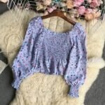 Mini Flower Printed Crop Top (Sky Blue)