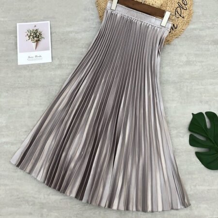 Metallic Mid Length Pleated Skirt Series 2 ( Silver )
