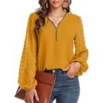 1 Colour Zipper Top With Dot Sleeve (Mustard Yellow)