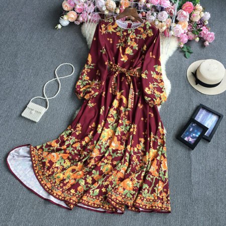 Printed Dark Maroon Long Dress