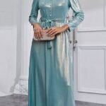 Women's V-neck Royal Sequined Dress ( Blue )