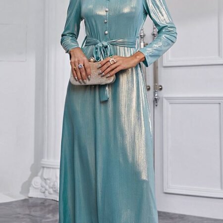 Women's V-neck Royal Sequined Dress ( Blue )