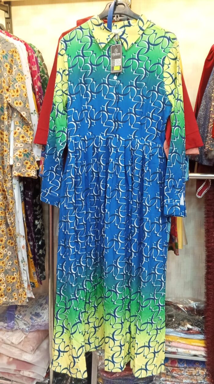 Blue-Yellow Mixed Printed Long Dress - Image 2