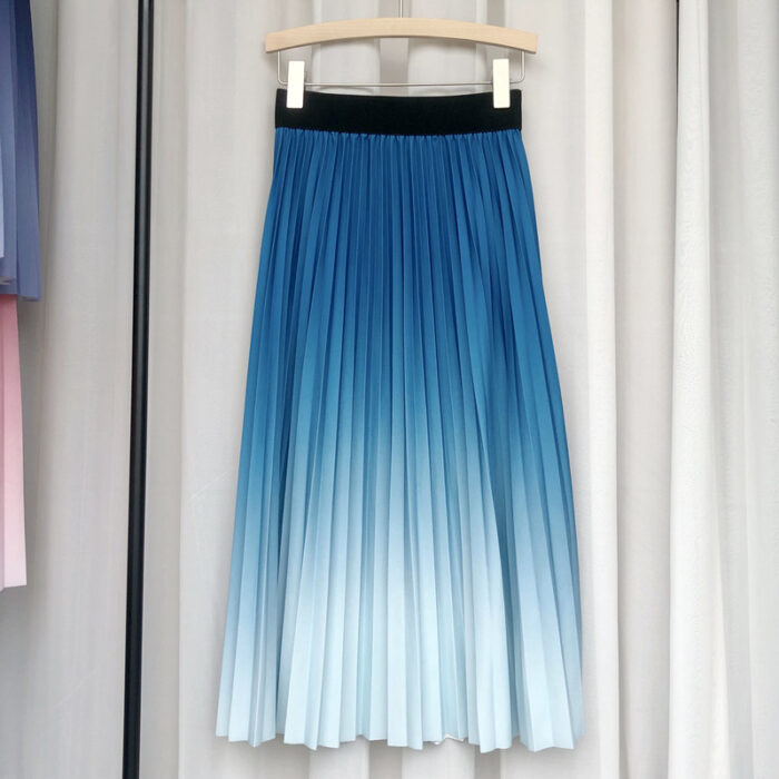 Mid Length Black Waist Pleated Skirt