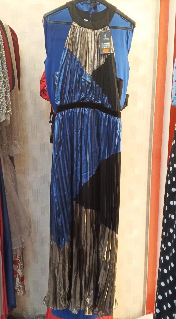 Shoulder Round Neck Sleeveless Dress (Blue) - Image 2