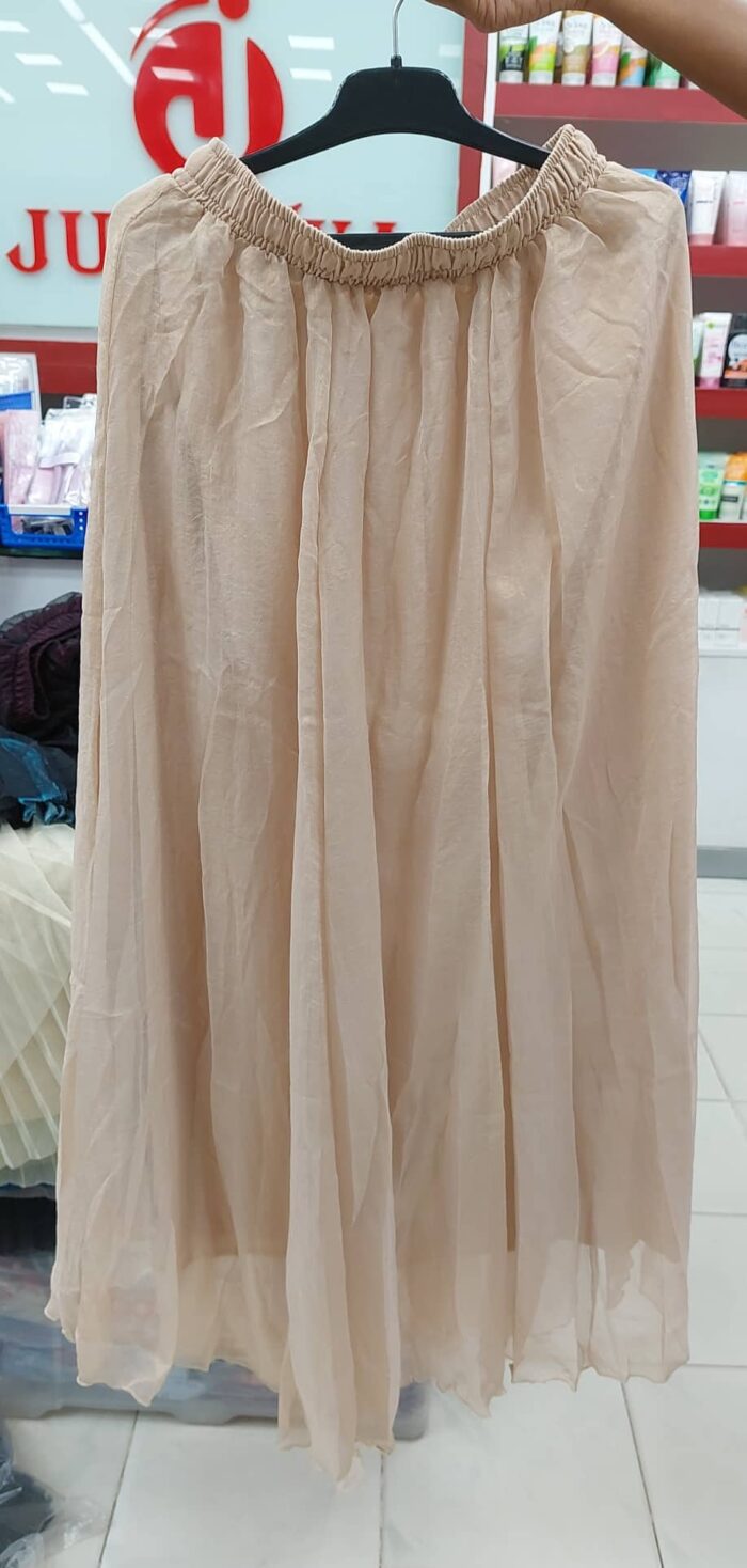 1 Colour Glossy Long Skirt (Golden) - Image 2