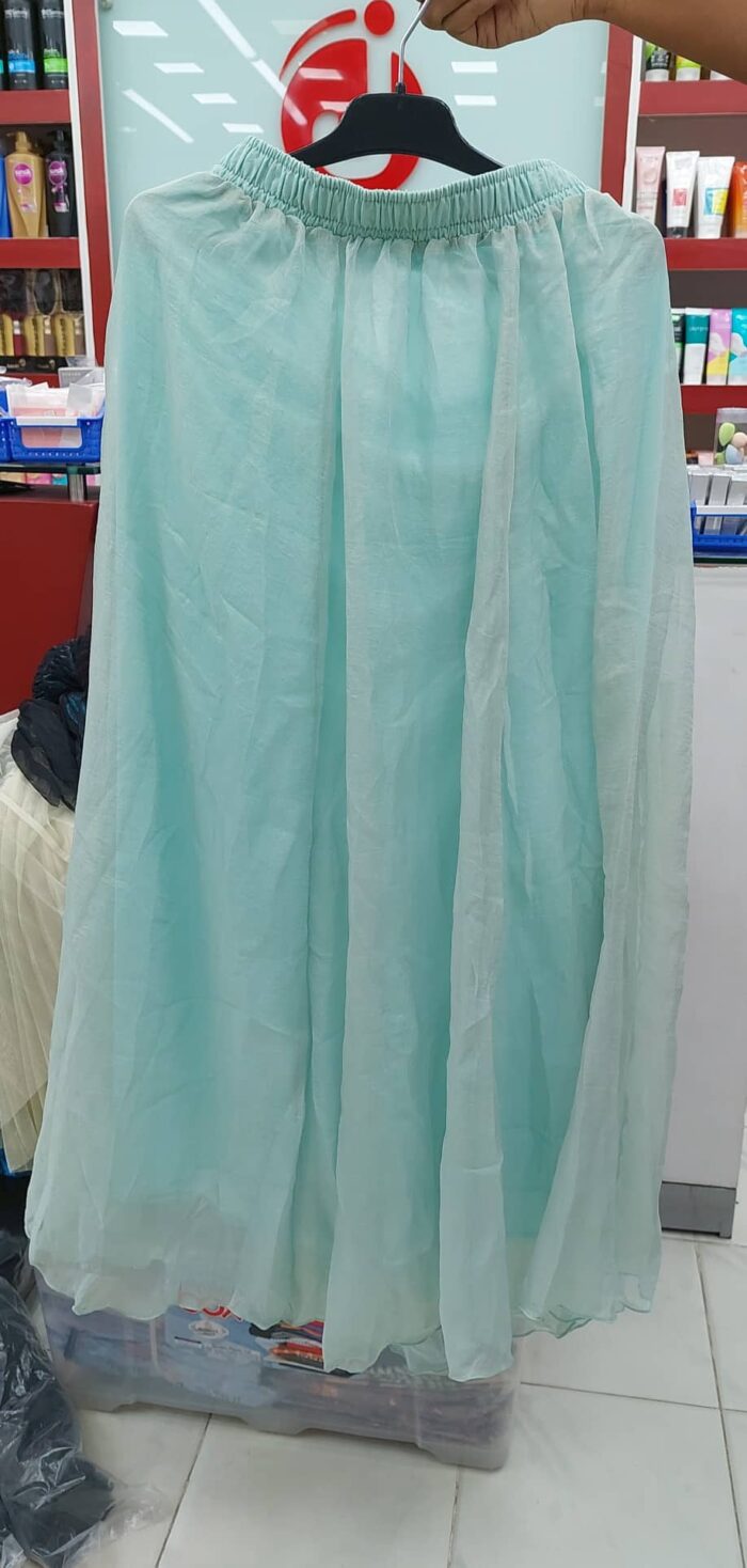 1 Colour Glossy Long Skirt (Pastel Green) - Image 2