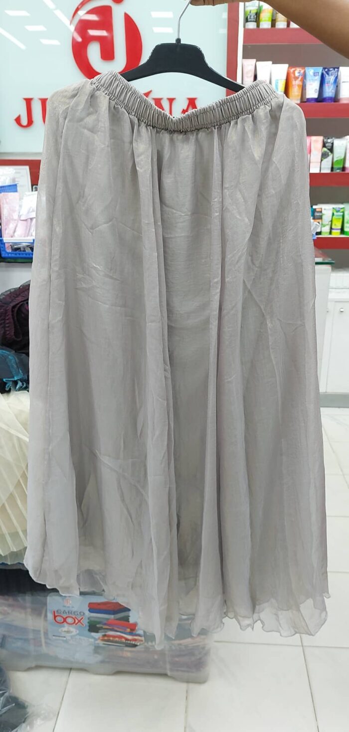 1 Colour Glossy Long Skirt (Ash) - Image 2