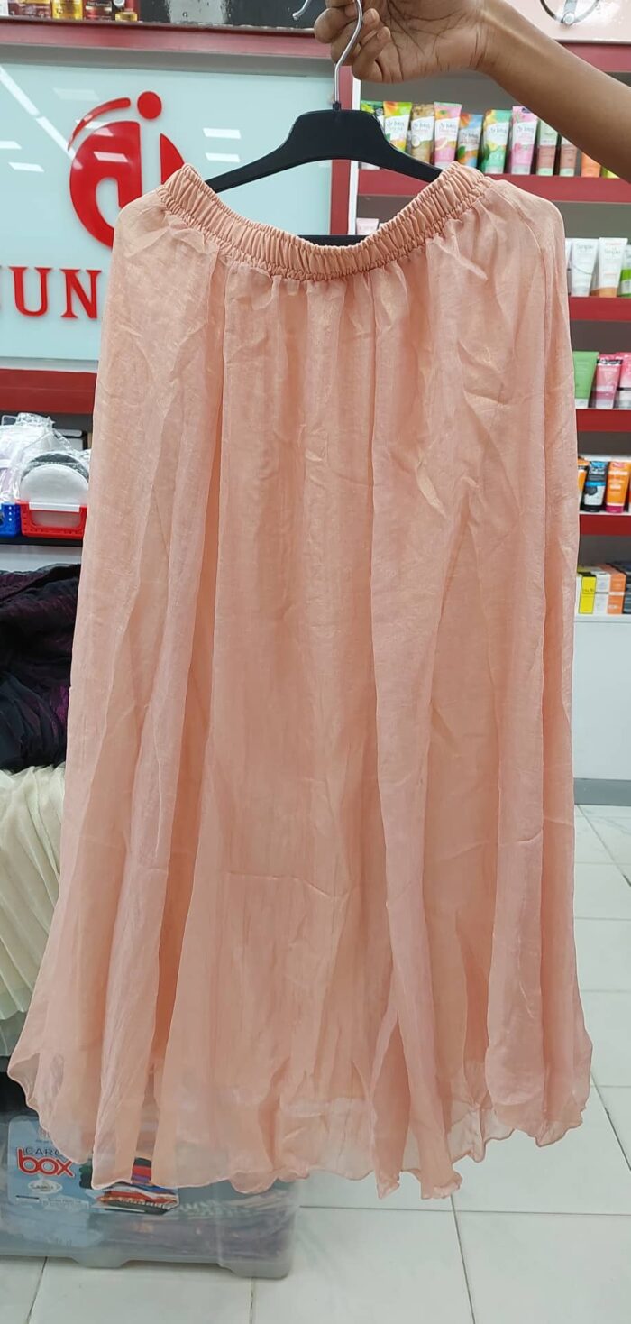 1 Colour Glossy Long Skirt (Coral Pink) - Image 2