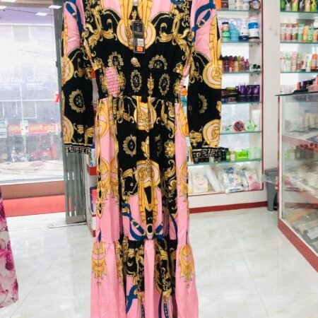 Printed 2 Layer Long Dress (Pink )