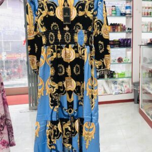 Printed 2 Layer Long Dress (Blue )