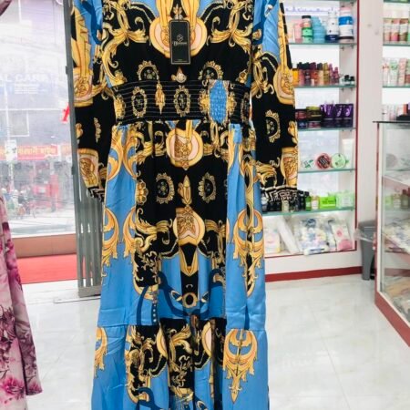 Printed 2 Layer Long Dress (Blue )