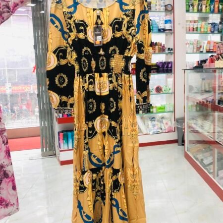 Printed 2 Layer Long Dress (Golden )