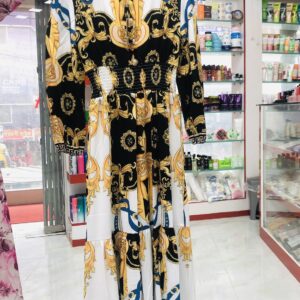 Printed 2 Layer Long Dress (White)