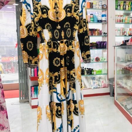 Printed 2 Layer Long Dress (White)