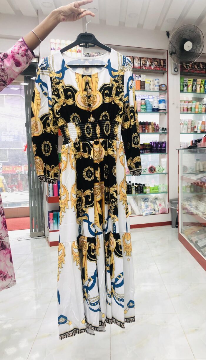 Printed 2 Layer Long Dress (White)