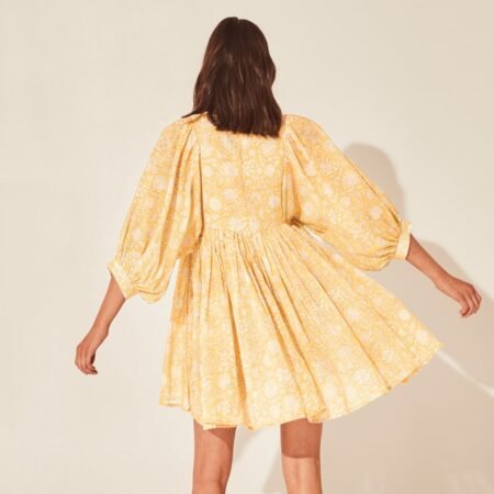 Floral Printed Loose Pattern Mid Length Top ( Yellow)