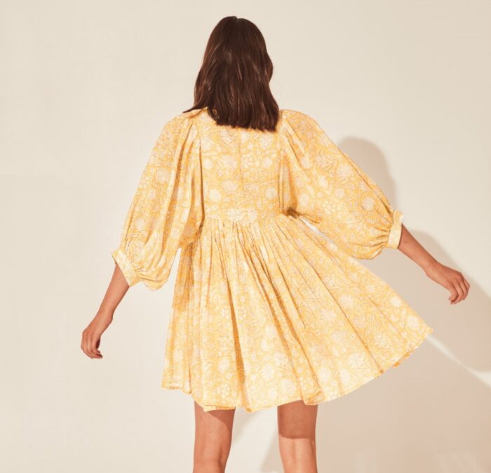 Floral Printed Loose Pattern Mid Length Top ( Yellow)