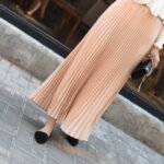 Korean Style Solid Color High Waist (elastic) Chiffon Pleated Skirt (Milk Tea)