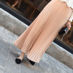 Korean Style Solid Color High Waist (elastic) Chiffon Pleated Skirt (Milk Tea)