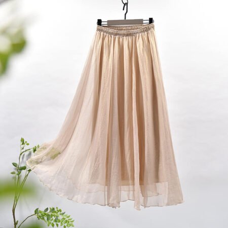 1 Colour Glossy Long Skirt (Golden)
