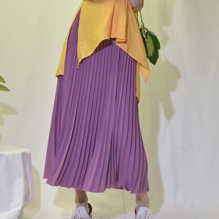 Korean Style Solid Color High Waist (elastic) Chiffon Pleated Skirt (Sauce Purple)