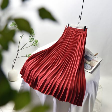 Korean Style Solid Color High Waist (elastic) Chiffon Pleated Skirt (Red)