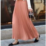 Korean Style Solid Color High Waist (elastic) Chiffon Pleated Skirt (Pink)