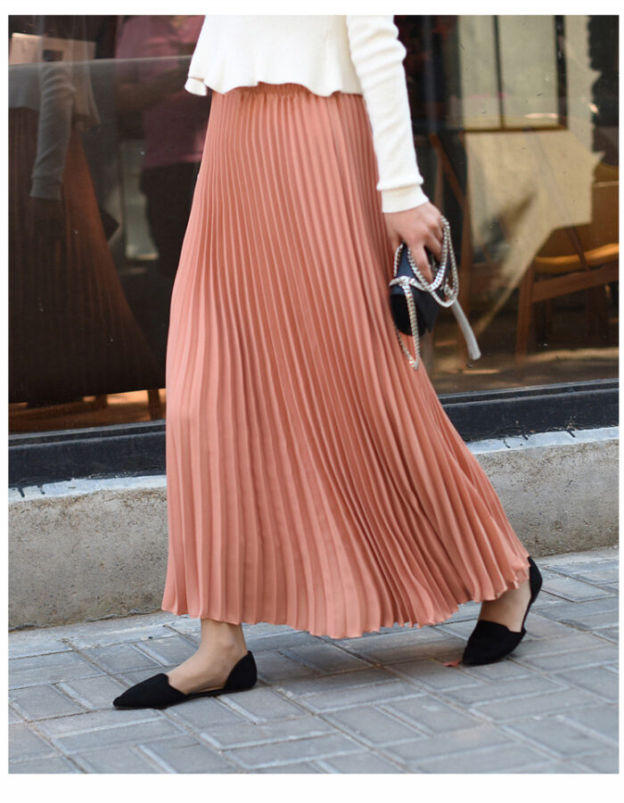 Korean Style Solid Color High Waist (elastic) Chiffon Pleated Skirt (Pink)