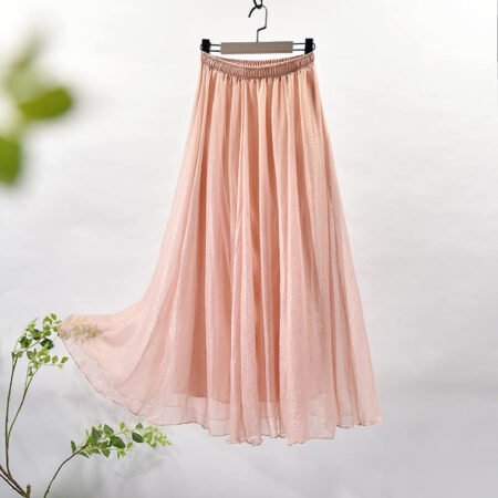 1 Colour Glossy Long Skirt (Coral Pink)