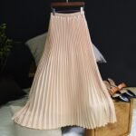 Korean Style Solid Color High Waist (elastic) Chiffon Pleated Skirt (Apricot)