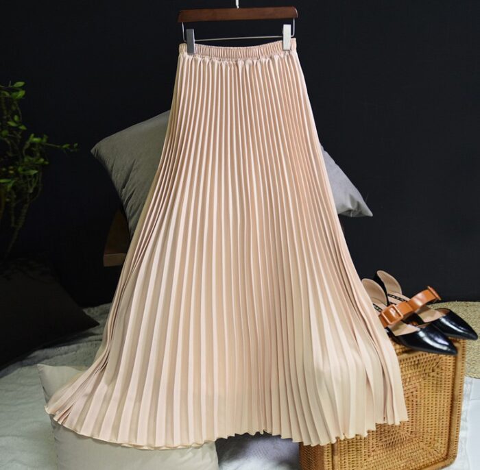Korean Style Solid Color High Waist (elastic) Chiffon Pleated Skirt (Apricot)