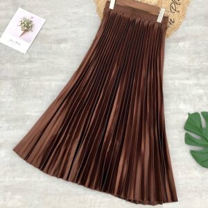 Metallic Mid Length Pleated Skirt Series 2 (Deep Brown)