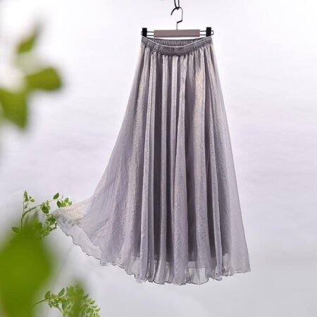 1 Colour Glossy Long Skirt (Ash)