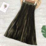 Metallic Mid Length Pleated Skirt Series 2 (Army Green )