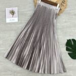 Metallic Mid Length Pleated Skirt Series 2 (Silver)