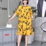 New Flower Printed Long Length Shirt With Pocket (Yellow)