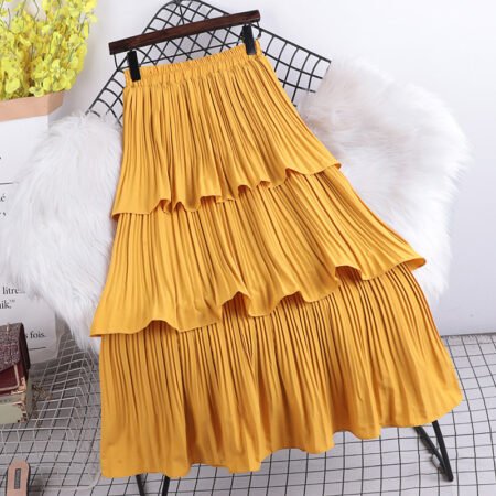Chiffon 3 Part Pleated Skirt ( Yellow)