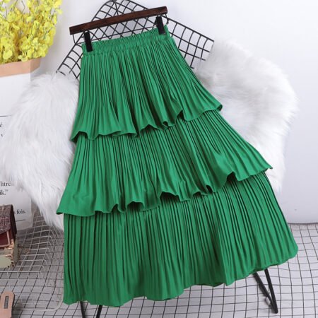 Chiffon 3 Part Pleated Skirt (Green)