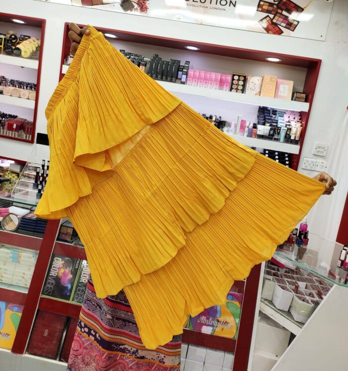 Chiffon 3 Part Pleated Skirt ( Yellow) - Image 2
