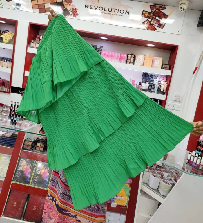 Chiffon 3 Part Pleated Skirt (Green) - Image 2